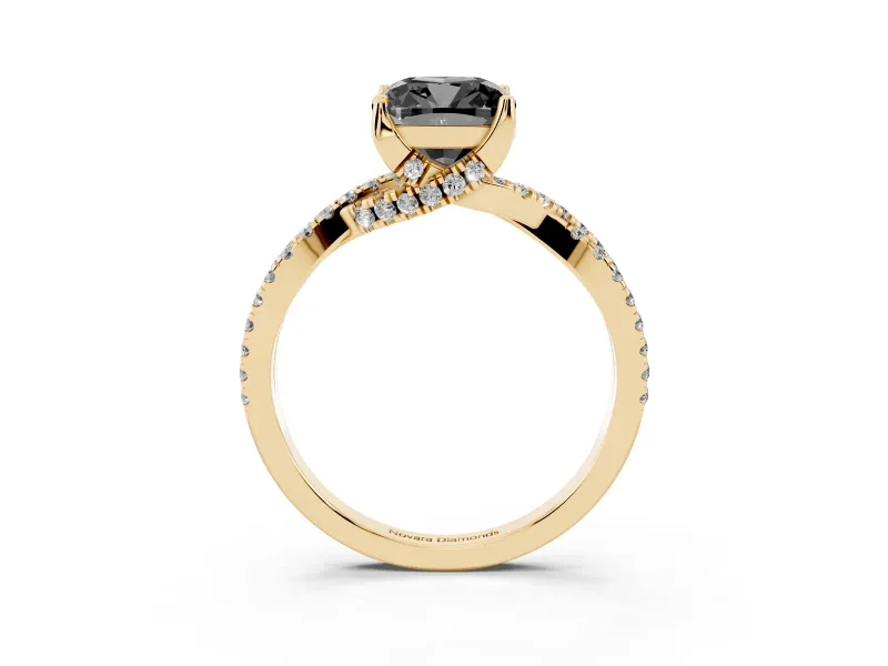 Cushion Cut Twisted Pavé Engagement Ring Setting for a Black Center | Split Shank | Yellow Gold
