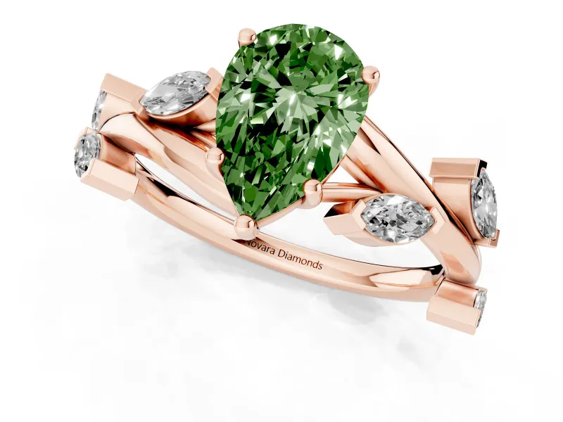 Pear-Shaped Twisted Vine Engagement Ring Setting for a Fancy Green Lab-Grown Diamond | Rose Gold