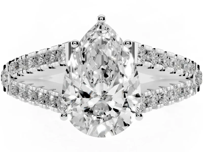 Pear-Shaped Graduated Pave Split Shank Engagement Ring Setting | V Split Shoulders | Platinum