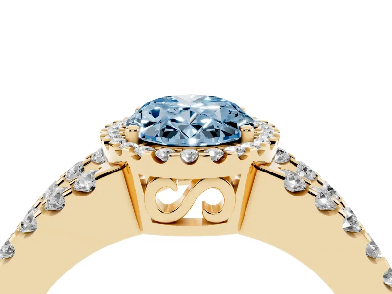 Oval Halo Split Shank Engagement Ring Setting for a Fancy Blue Lab-Grown Diamond | Yellow Gold