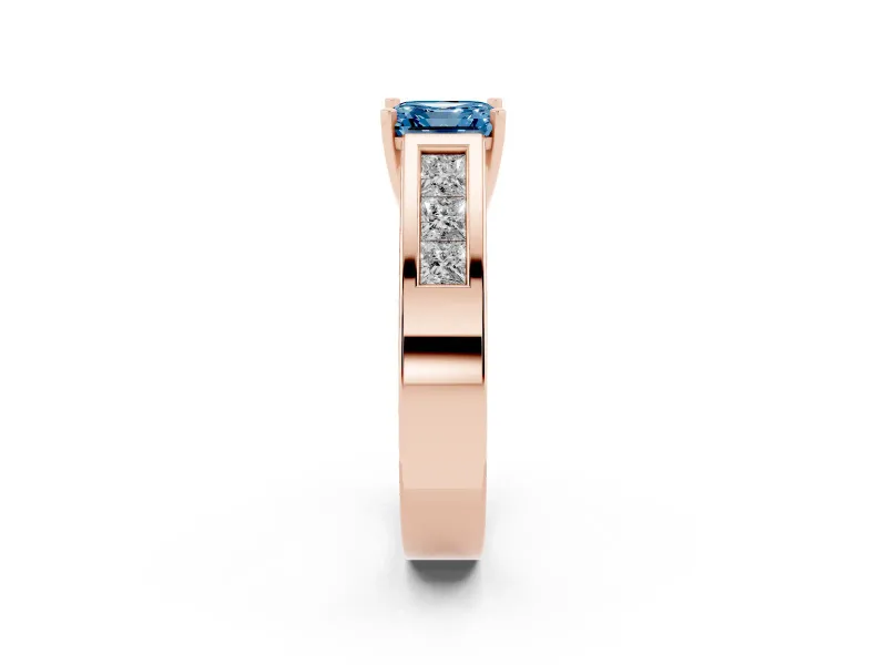 Asscher Cut Channel-Set Engagement Ring Setting for a Fancy Blue Lab-Grown Diamond | Rose Gold