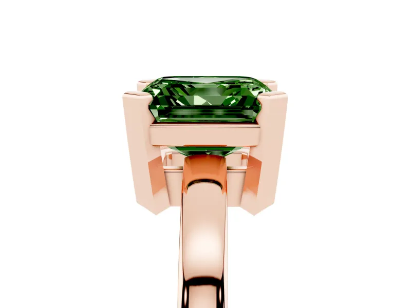 Fancy Green Asscher Cut Diamond Solitaire Ring Set in Rose gold with Prong Head and Smooth Polished Band