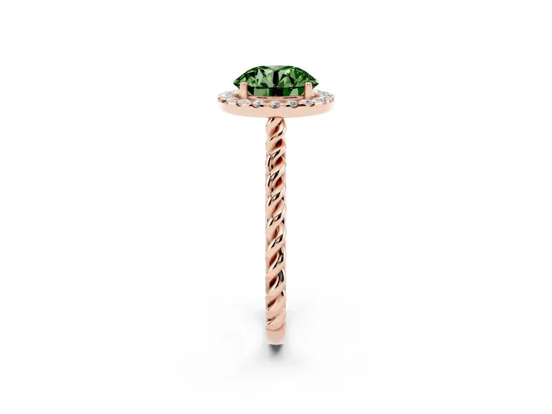 Round Rope Halo Engagement Ring Setting for a Fancy Green Lab-Grown Diamond | Rose Gold