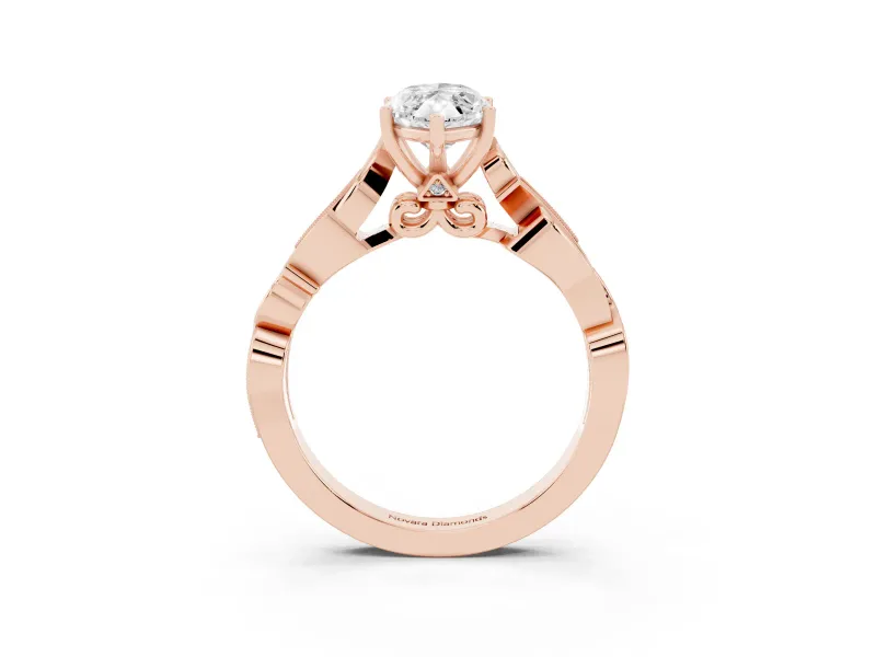 Marquise Vintage Vine Solitaire Engagement Ring Setting | Milgrain Leaves | Rose Gold