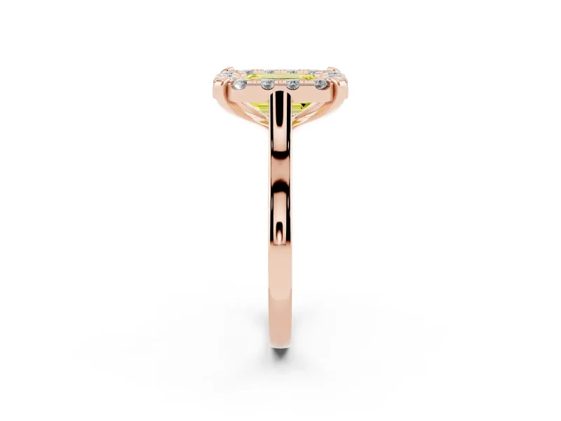 Emerald Cut Claw Corner Halo Engagement Ring Setting for a Fancy Yellow Lab-Grown Diamond | Slim Plain Band | Rose Gold