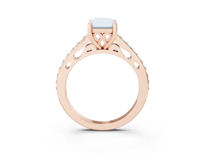 Radiant Cut Graduated Pave Cathedral Solitaire Engagement Ring Setting | Scroll Cut-Outs | Rose Gold