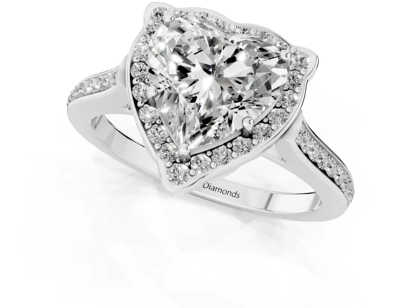 Heart-Shaped Petal Tip Halo Engagement Ring Setting | Single Row Pavé Band | White Gold