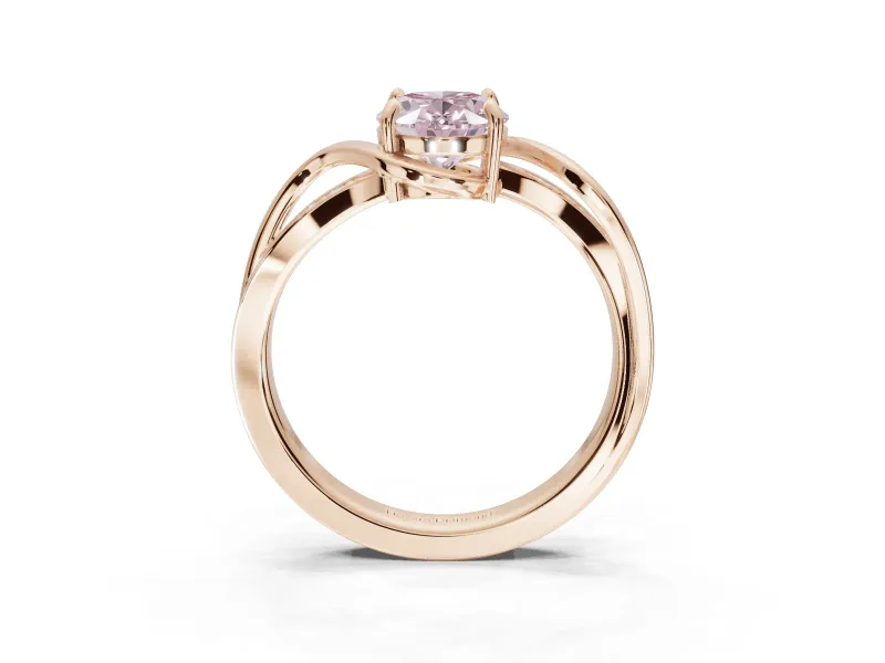 Oval Bypass Solitaire Engagement Ring Setting for a Fancy Pink Lab-Grown Diamond | Pavé and Plain Strands | Rose Gold