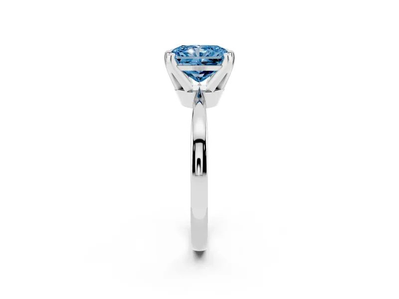 Fancy Blue Radiant Cut Diamond Solitaire Engagement Ring Set in White gold with Slim Tapered Solitaire Band