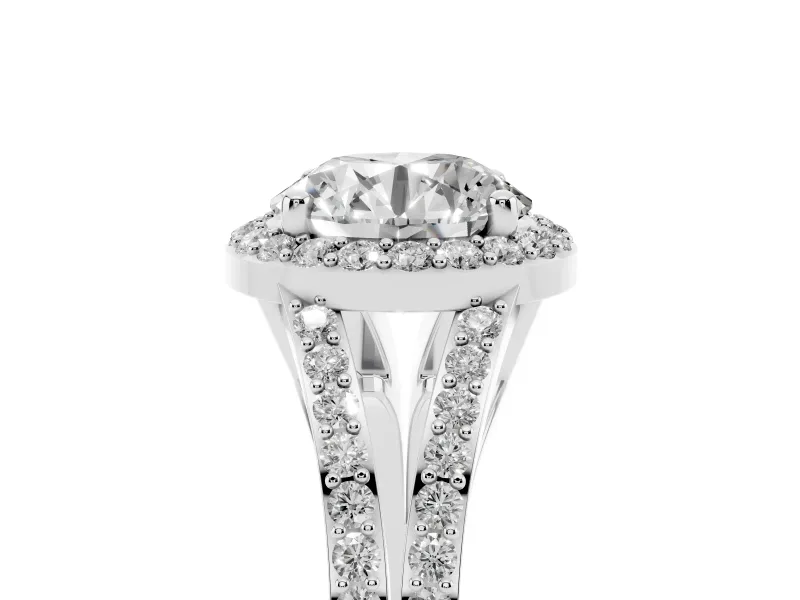 Round Halo Engagement Ring Setting | Pave Split Shank | Platinum