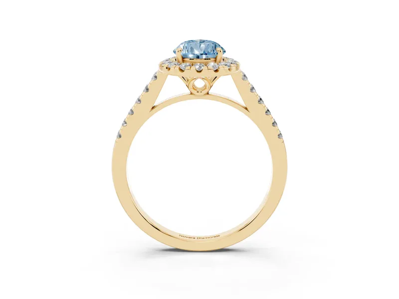 Pear-Shaped Raised Halo Engagement Ring Setting for a Fancy Blue Lab-Grown Diamond | Yellow Gold
