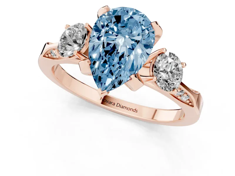 Pear-Shaped Hidden Halo Three Stone Engagement Ring Setting for a Fancy Blue Lab-Grown Diamond | Rose Gold