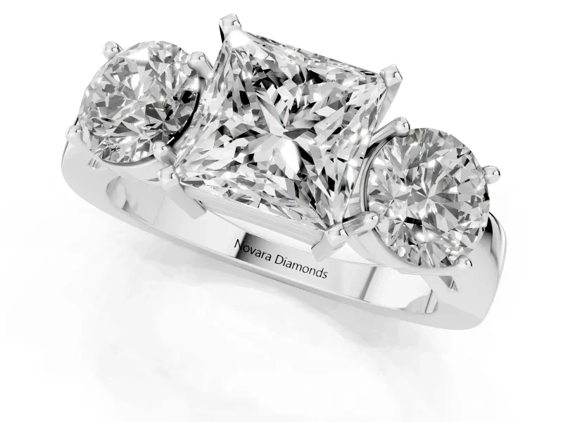 Princess Cut Three Stone Engagement Ring Setting | Wide Plain Band | Platinum