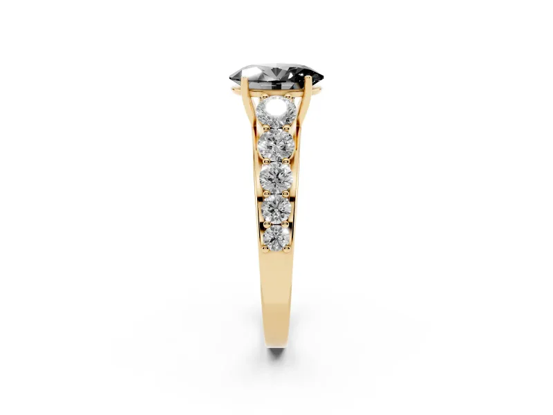 Oval Graduated Side Stone Engagement Ring Setting for a Black Center | Flat Top Band | Yellow Gold