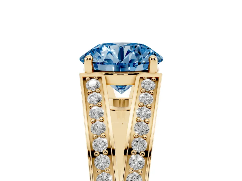 Round Split Shank Pavé Engagement Ring Setting for a Fancy Blue Lab-Grown Diamond | Yellow Gold