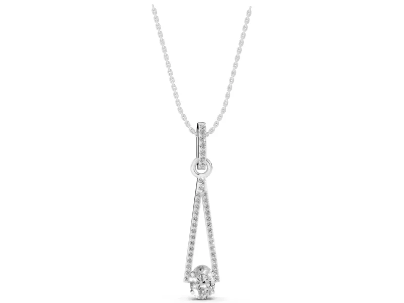 Oval Lab-Grown Diamond Pavé Open Triangle Pendant Necklace | Pavé Bail | Sterling Silver