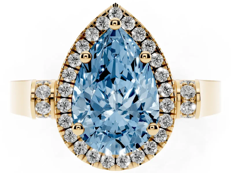 Pear-Shaped Halo Engagement Ring Setting for a Fancy Blue Lab-Grown Diamond | Pavé Panel Shoulders | Yellow Gold