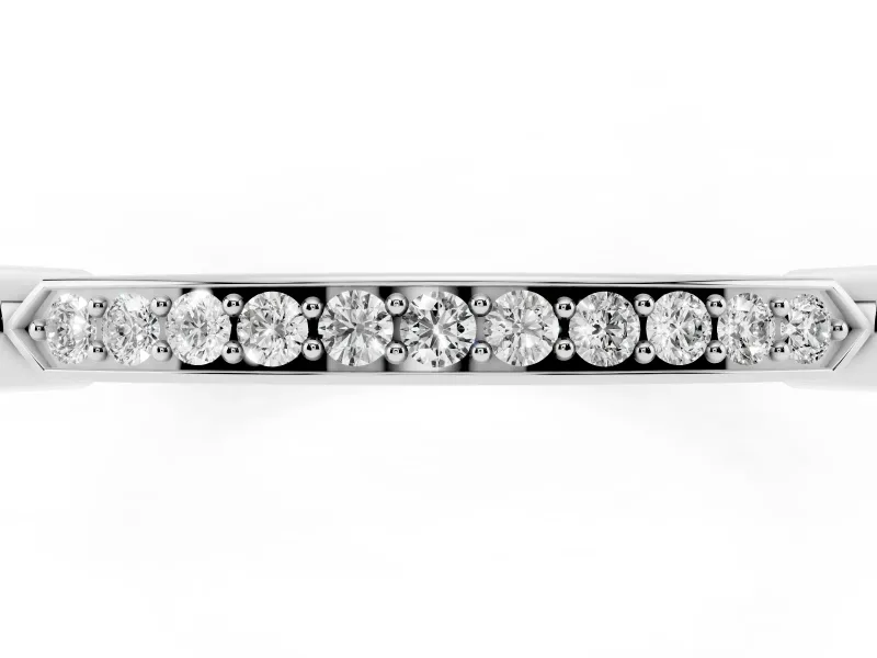 Round Lab-Grown Diamond Pavé Bar Wedding Band | Bezel Stations | Sterling Silver