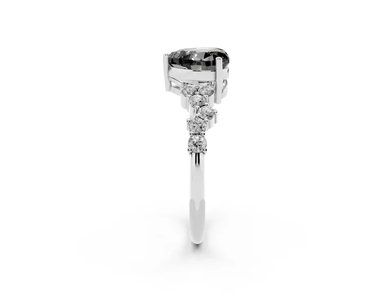 Heart-Shaped Scattered Accent Engagement Ring Setting for a Black Center | Sterling Silver