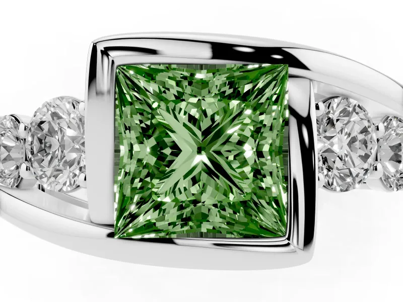 Princess Cut Bezel Bypass Engagement Ring Setting for a Fancy Green Lab-Grown Diamond | Platinum