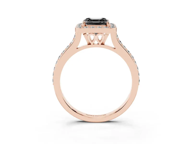 Asscher Cut Pavé Halo Engagement Ring Setting for a Black Center | Rose Gold