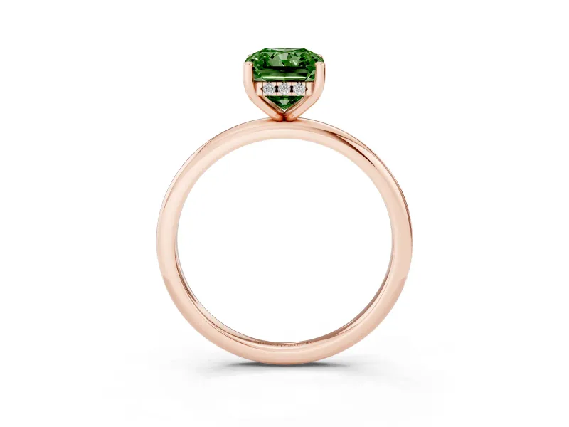 Radiant Cut Micro-Prong Hidden Halo Engagement Ring Setting for a Fancy Green Lab-Grown Diamond | Plain Band | Rose Gold