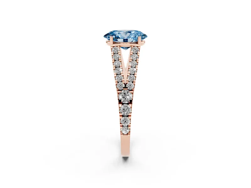 Oval Graduated Split Shank Engagement Ring Setting for a Fancy Blue Lab-Grown Diamond | Rose Gold