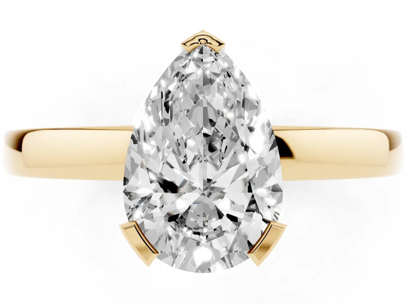 Pear-Shaped Solitaire Engagement Ring Setting | Flat Tab Prongs | Yellow Gold
