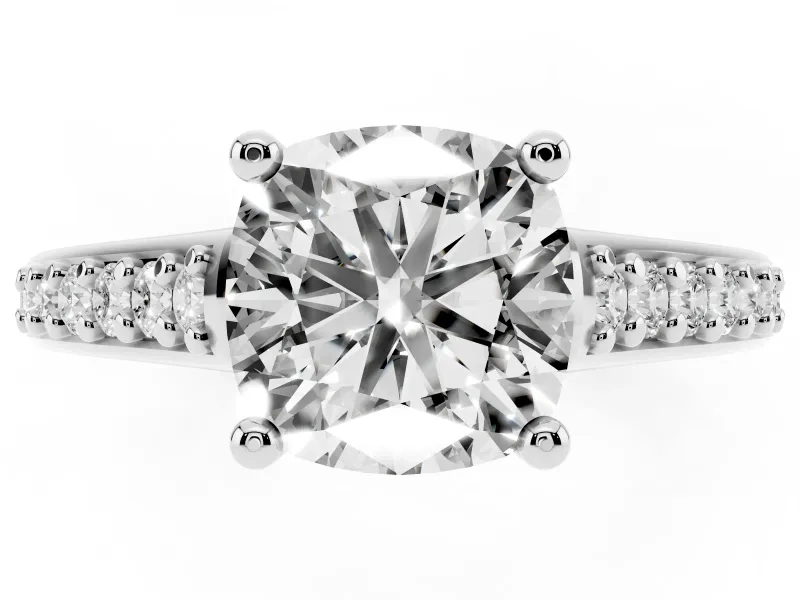 Cushion Cut Graduated Pave Cathedral Engagement Ring Setting | Scroll Cut-Outs | Sterling Silver