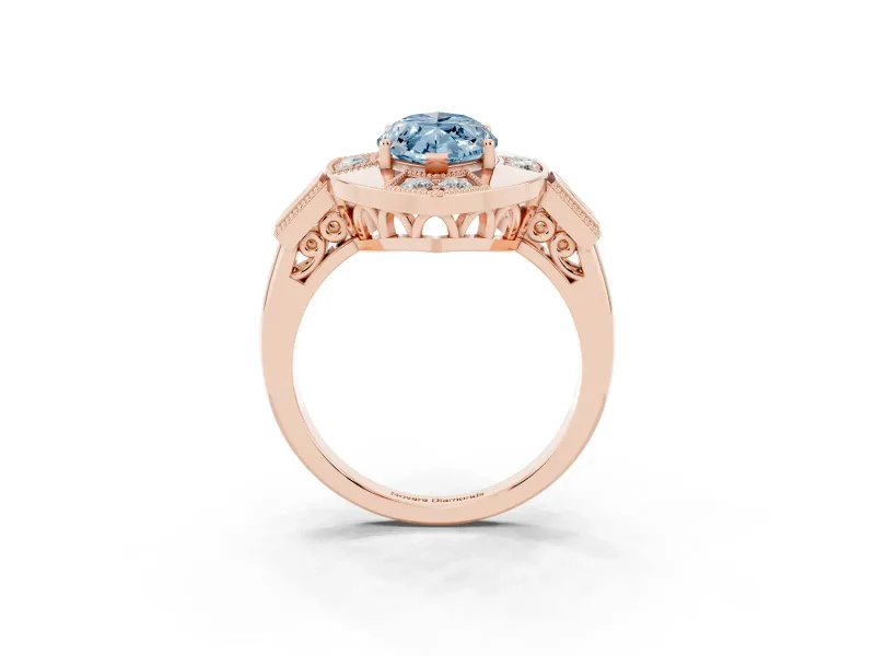 Marquise Milgrain Sectioned Halo Engagement Ring Setting for a Fancy Blue Lab-Grown Diamond | Rose Gold
