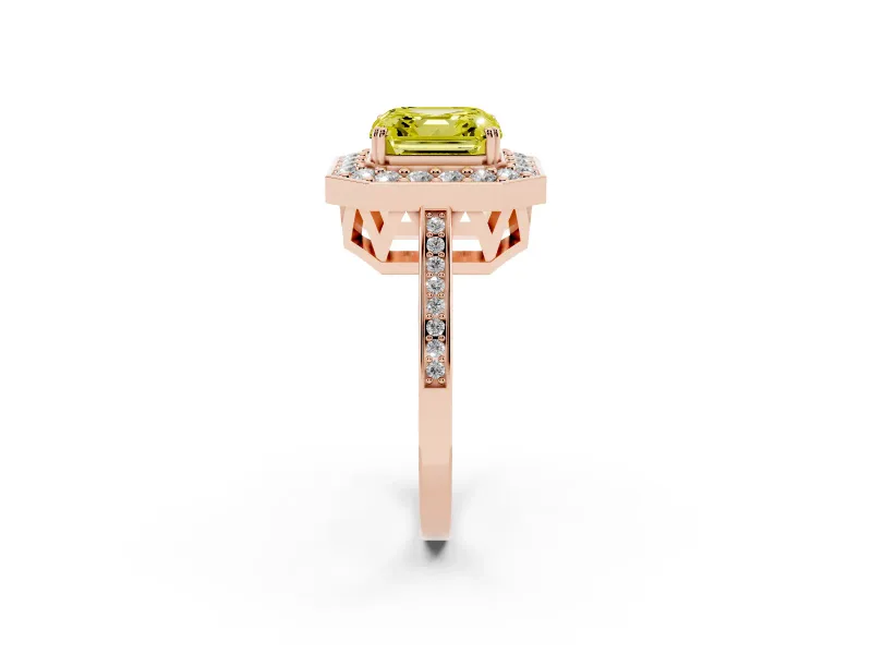 Asscher Cut Halo Engagement Ring Setting for a Fancy Yellow Lab-Grown Diamond | Polished Halo Rim | Rose Gold