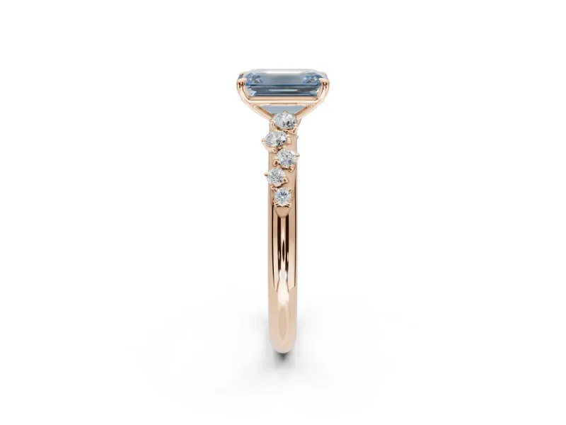 Emerald Cut Graduated Solitaire Engagement Ring Setting for a Fancy Blue Lab-Grown Diamond | Rose Gold