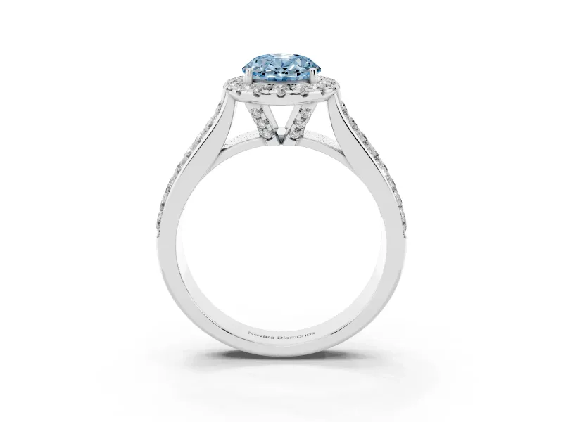 Oval Pavé Engagement Ring Setting for a Fancy Blue Lab-Grown Diamond | Wide Three-Row Band | Platinum