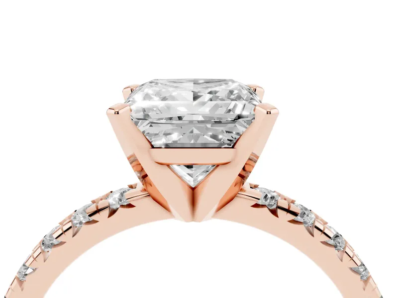 Princess Cut Pavé Solitaire Engagement Ring Setting | Scalloped Accent Row | Rose Gold