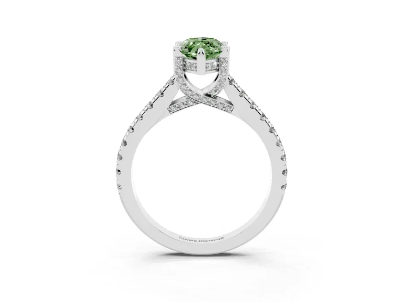 Marquise Hidden Halo Pave Engagement Ring Setting for a Fancy Green Lab-Grown Diamond | Claw Prongs | White Gold