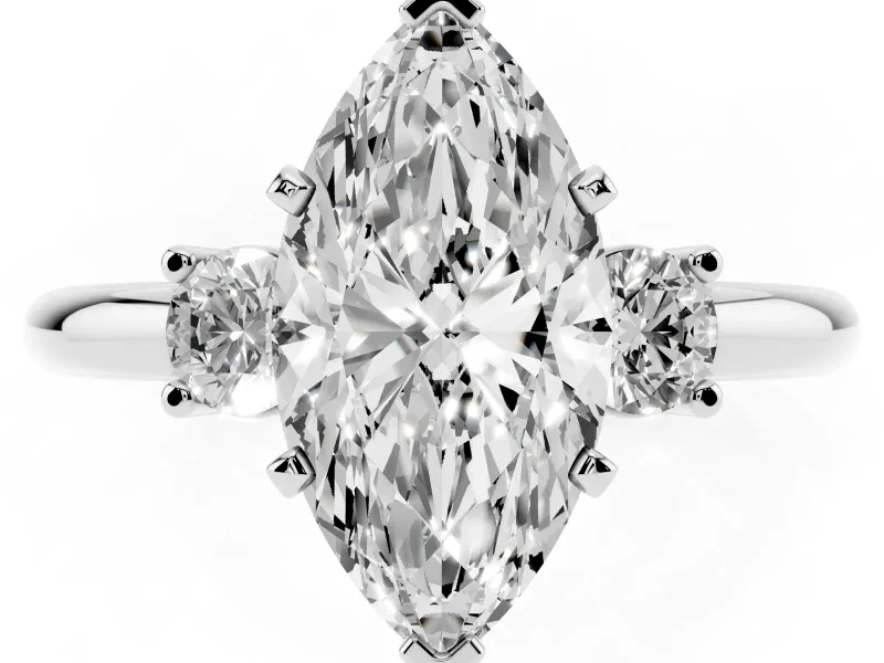 Marquise Three Stone Engagement Ring Setting | Round Side Stones | White Gold