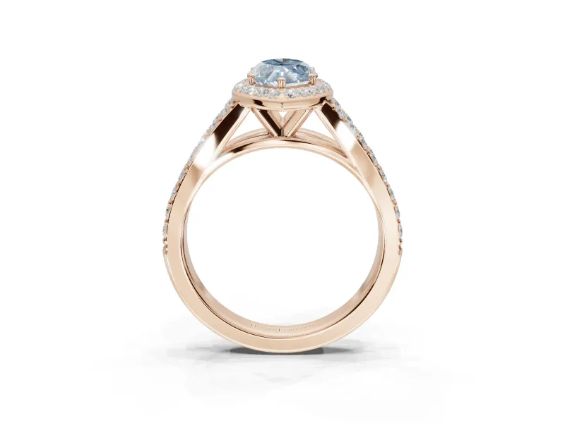 Marquise Halo Pavé Engagement Ring Setting for a Fancy Blue Lab-Grown Diamond | Narrow Split Shank | Rose Gold