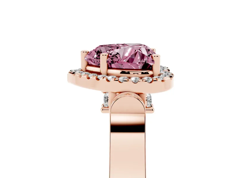 Heart-Shaped Halo Engagement Ring Setting for a Fancy Pink Lab-Grown Diamond | Pointed Pave Shoulders | Rose Gold