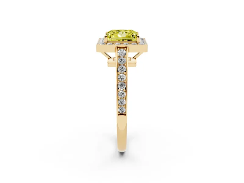 Princess Cut Framed Halo Engagement Ring Setting for a Fancy Yellow Lab-Grown Diamond | Yellow Gold