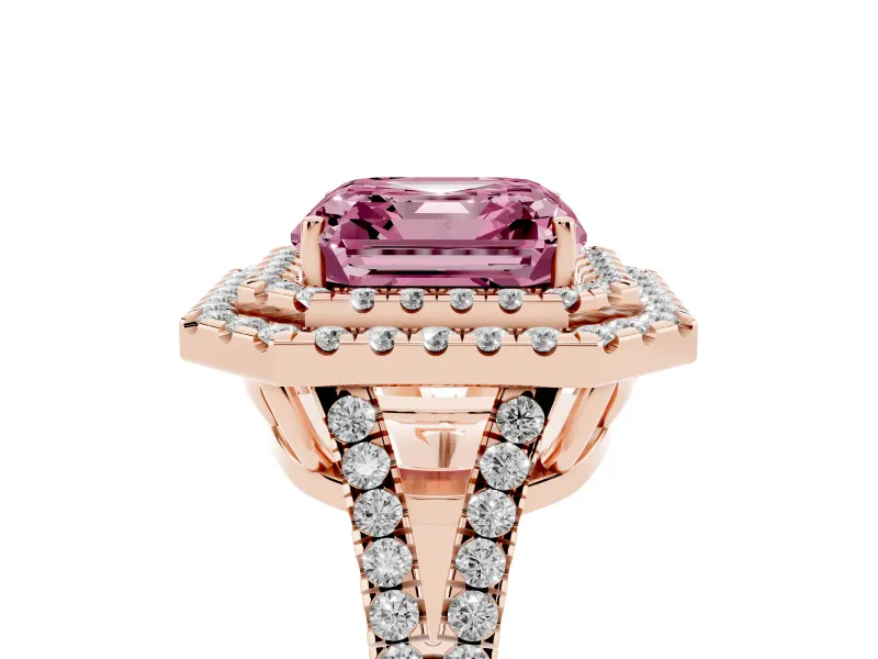 Asscher Cut Halo Engagement Ring Setting for a Fancy Pink Lab-Grown Diamond | Rose Gold - Design NV-24799