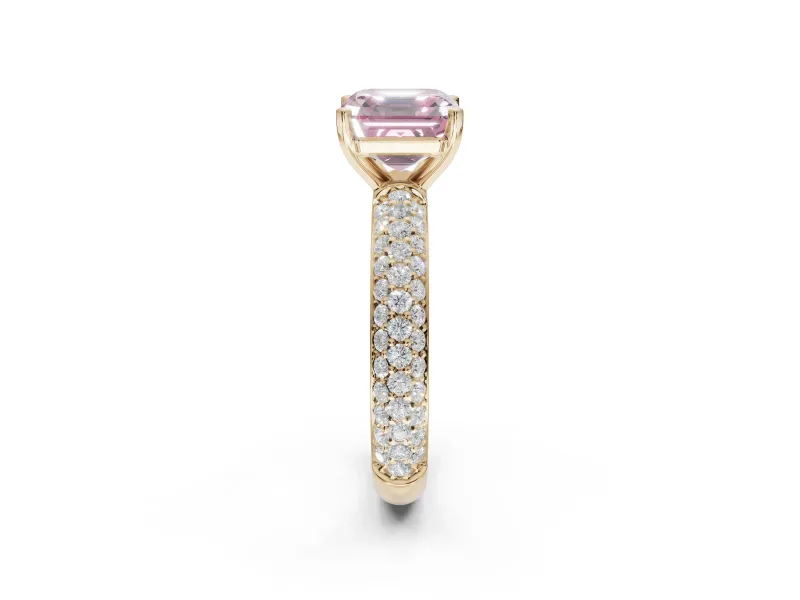 Asscher Cut Domed Pavé Engagement Ring Setting for a Fancy Pink Lab-Grown Diamond | Yellow Gold