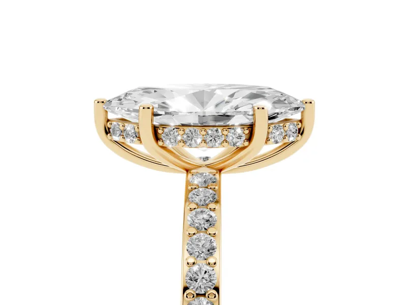 Marquise Hidden Halo Pavé Engagement Ring Setting | Micro Pavé Band | Yellow Gold