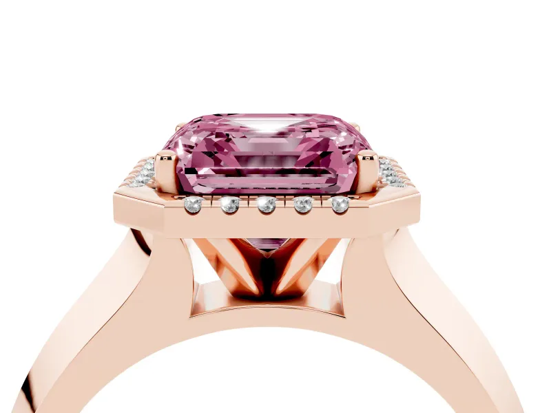 Asscher Cut Knife-Edge Halo Engagement Ring Setting for a Fancy Pink Lab-Grown Diamond | Rose Gold