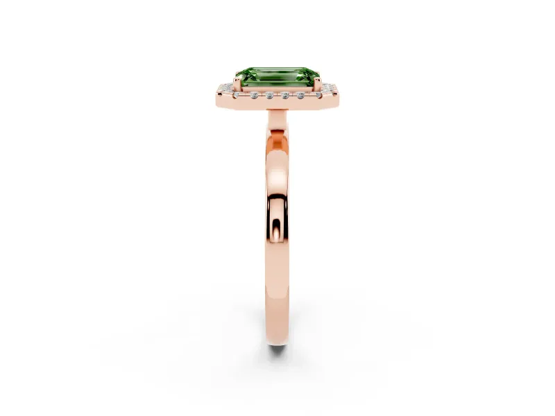 Emerald Cut Thin Halo Engagement Ring Setting for a Fancy Green Lab-Grown Diamond | Plain Polished Band | Rose Gold