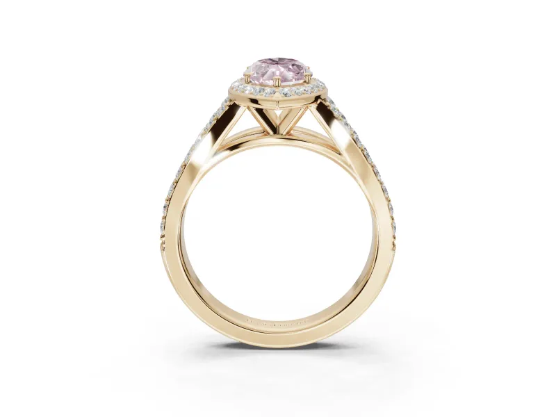 Marquise Halo Pavé Engagement Ring Setting for a Fancy Pink Lab-Grown Diamond | Narrow Split Shank | Yellow Gold
