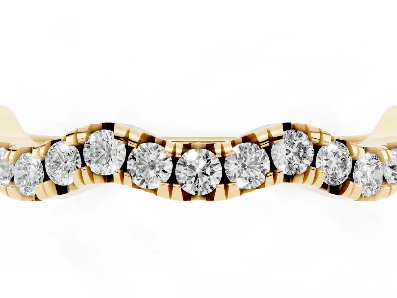 Round Lab-Grown Diamond Wavy Curved Pavé Wedding Band | Shared Prongs | Yellow Gold