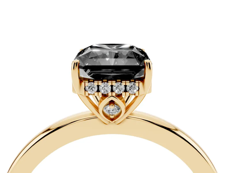 Radiant Cut Hidden Halo Engagement Ring Setting for a Black Center | Thin Band | Yellow Gold