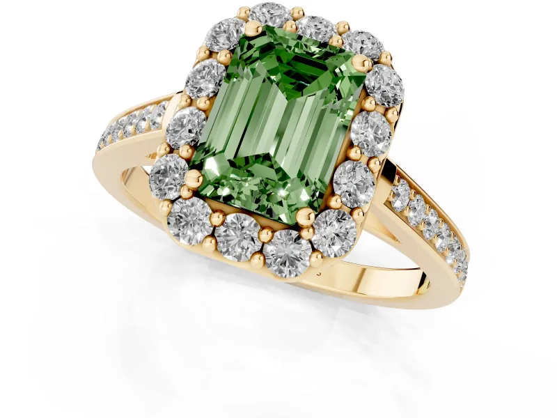 Emerald Cut Floral Halo Engagement Ring Setting for a Fancy Green Lab-Grown Diamond | Large Round Accents | Yellow Gold
