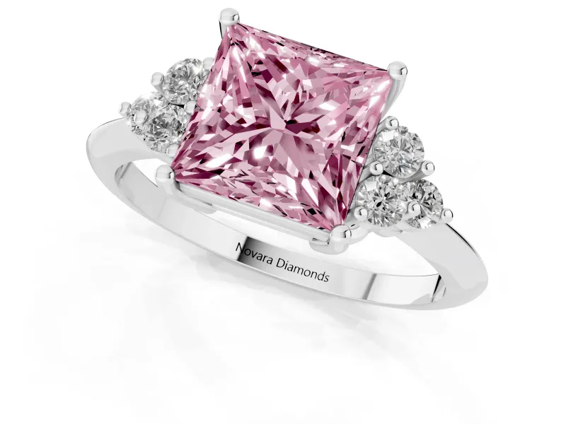 Princess Cut Cluster Accent Engagement Ring Setting for a Fancy Pink Lab-Grown Diamond | Platinum