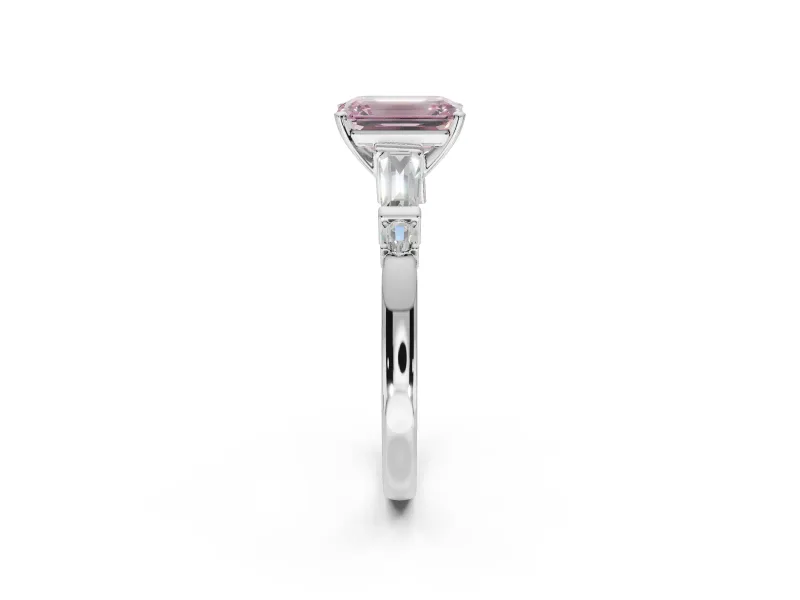 Emerald Cut Tapered Baguette Engagement Ring Setting for a Fancy Pink Lab-Grown Diamond | Sterling Silver